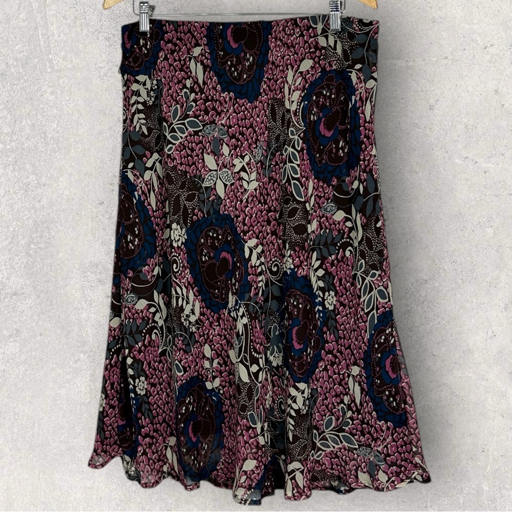 Jaclyn Smith Floral Elastic‎ Waist Bohemian Print Midi Skirt Womens Size Large L